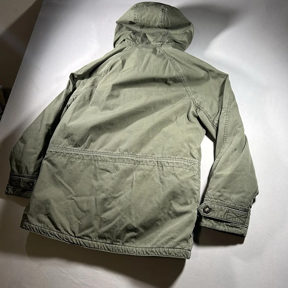 Abercrombie & Fitch Sherpa Lined Military Parka Olive Green Hooded Mens M - Picture 9 of 11